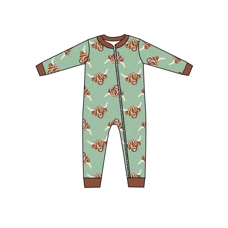 custom S 9.2 Highland cow green kids romper