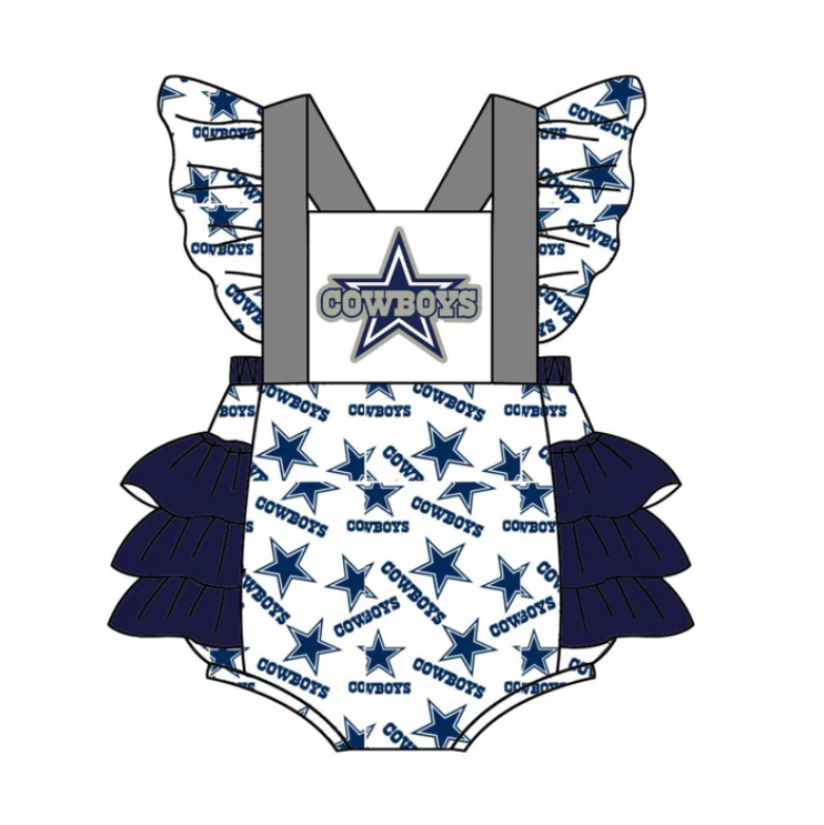 Custom S 10.3 Cowboy star flutter sleeve girls romper