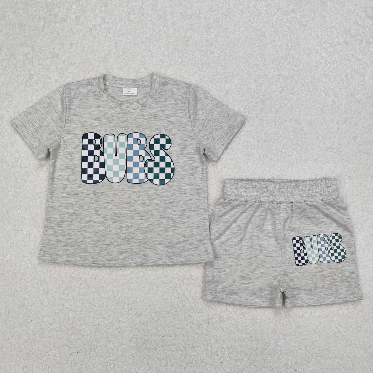 USA SHOP BSSO1304 checkered bubs grey short sleeve shorts boys set
