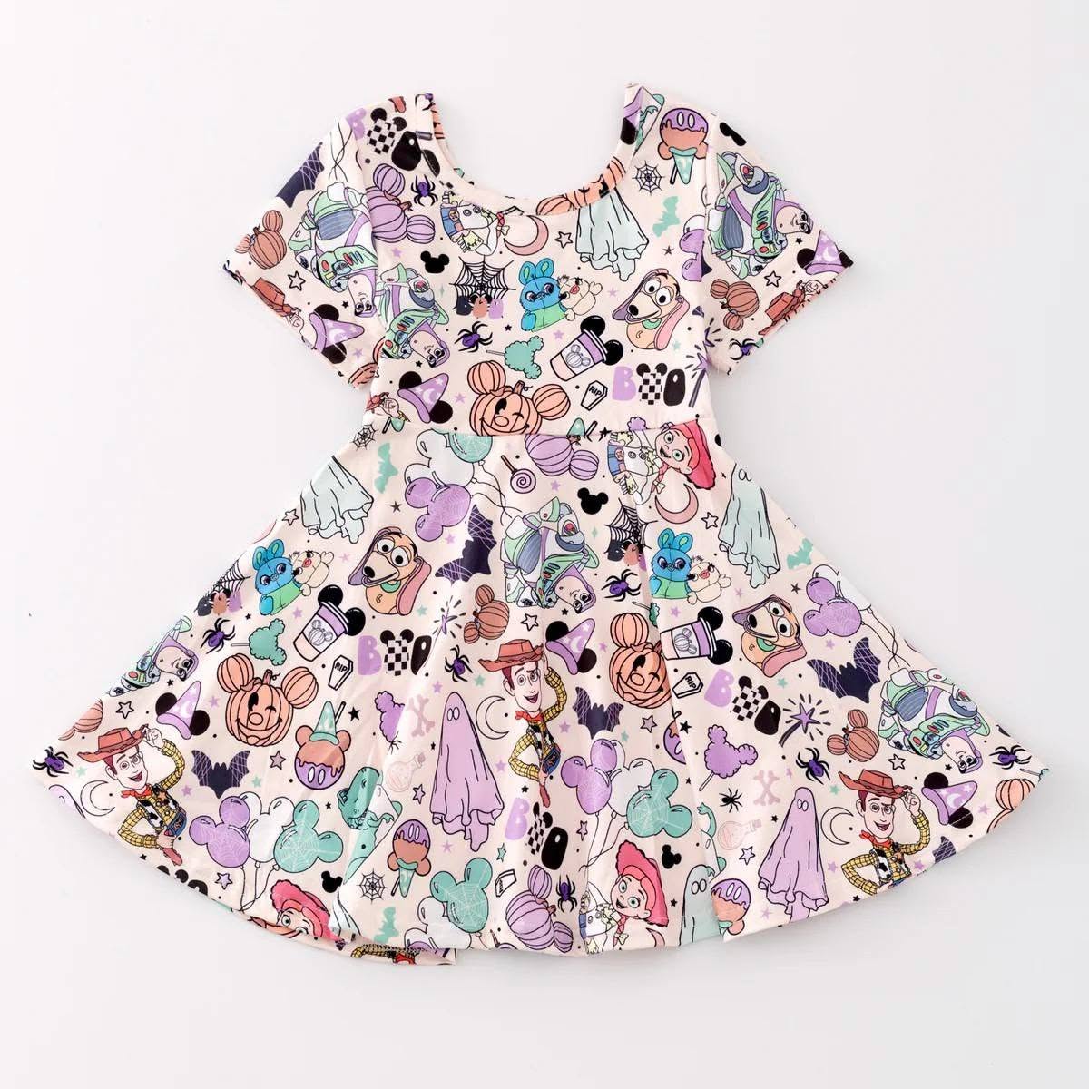 Custom Moq 3 Halloween Style Cartoon Short Sleeve Girls Dress