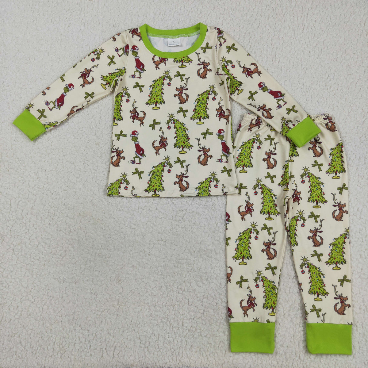 GLP2627 Christmas green face dog green long sleeve pants girls pajamas