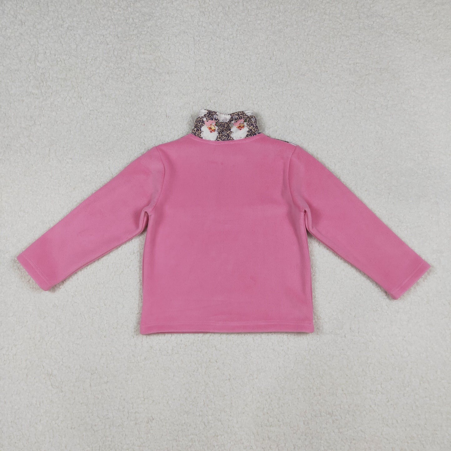 GT1151 sherpa Christmas Santa leopard pink zipper long sleeve girls top