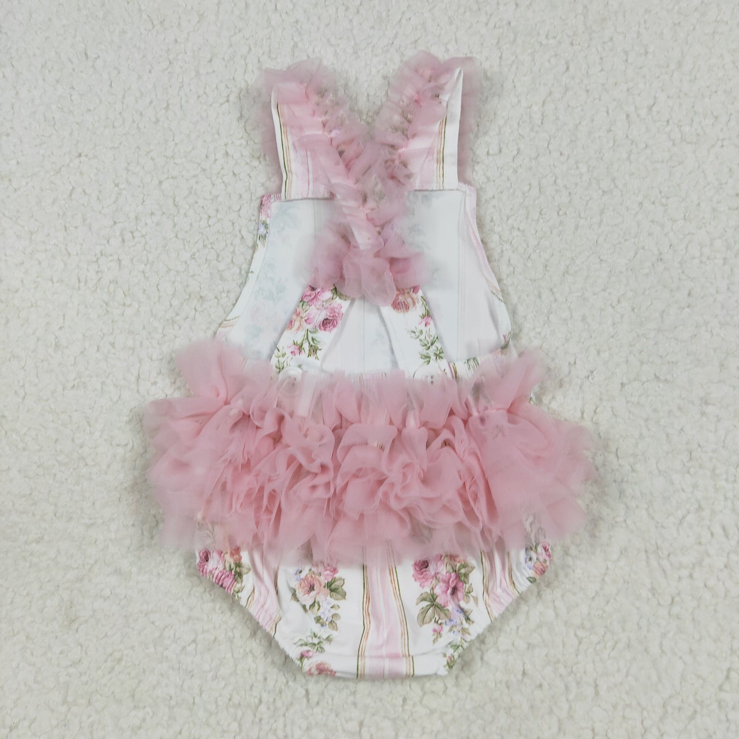 SR2964 pink flowers ruffles girls romper
