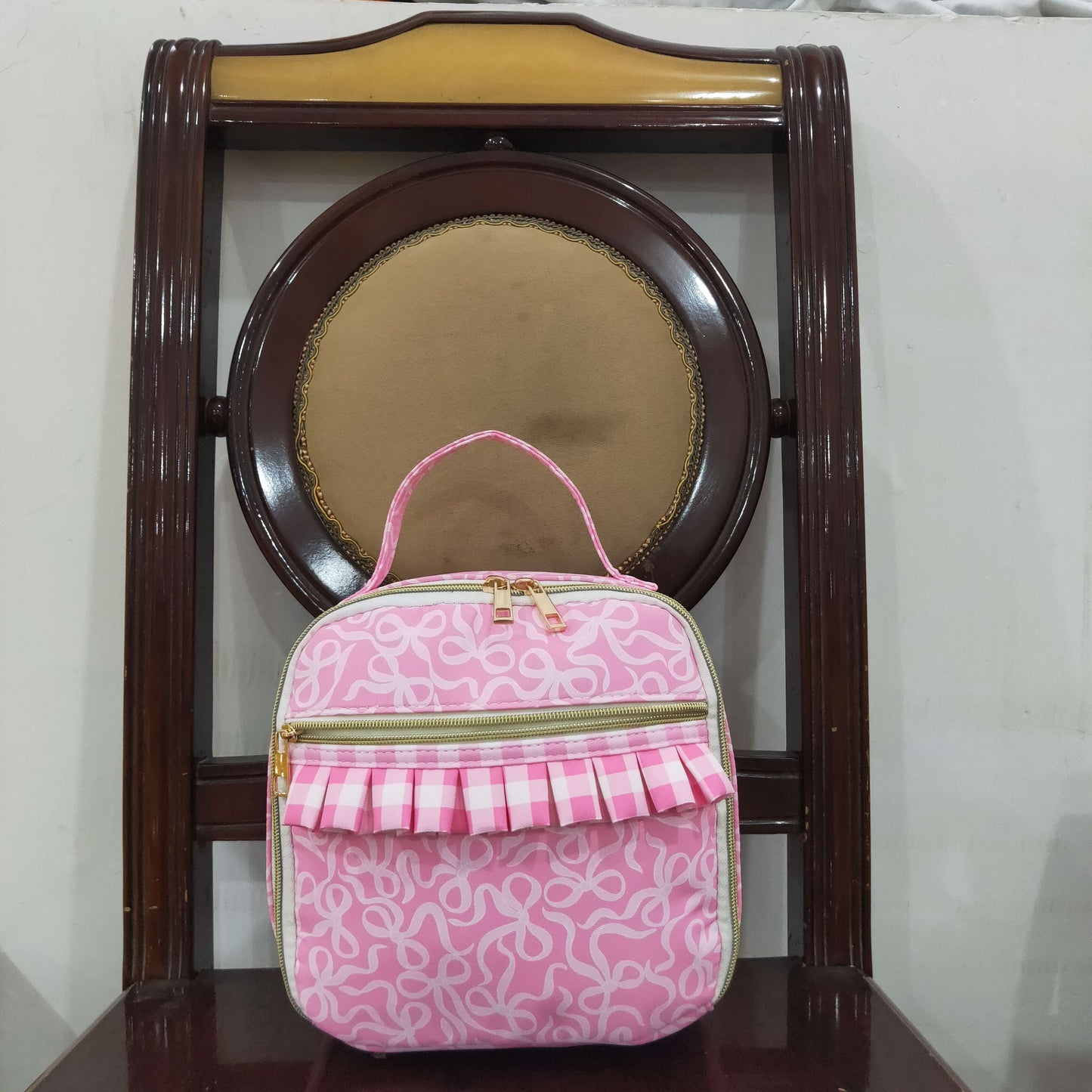 BA0310 pink bows pink ruffles lunchbox lunch bag