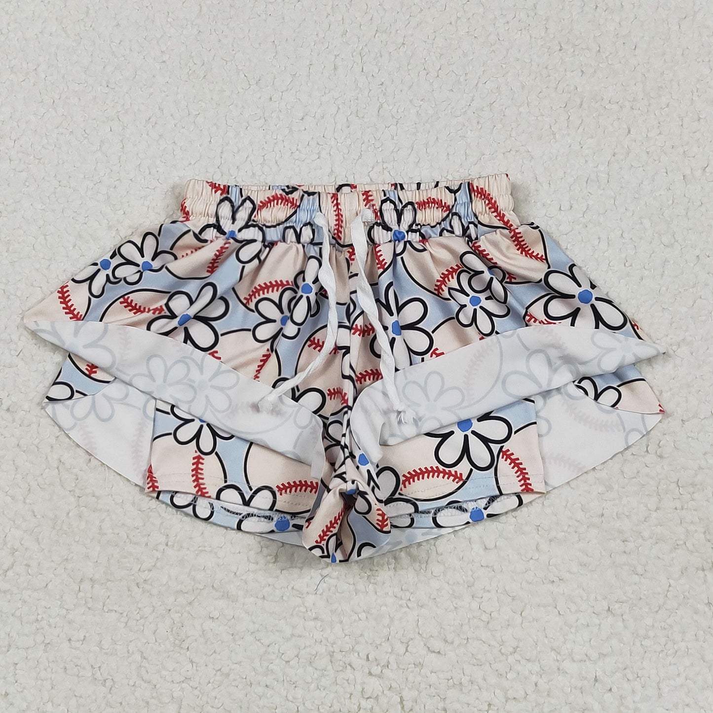 SS0581 baseball flowers blue girls shorts