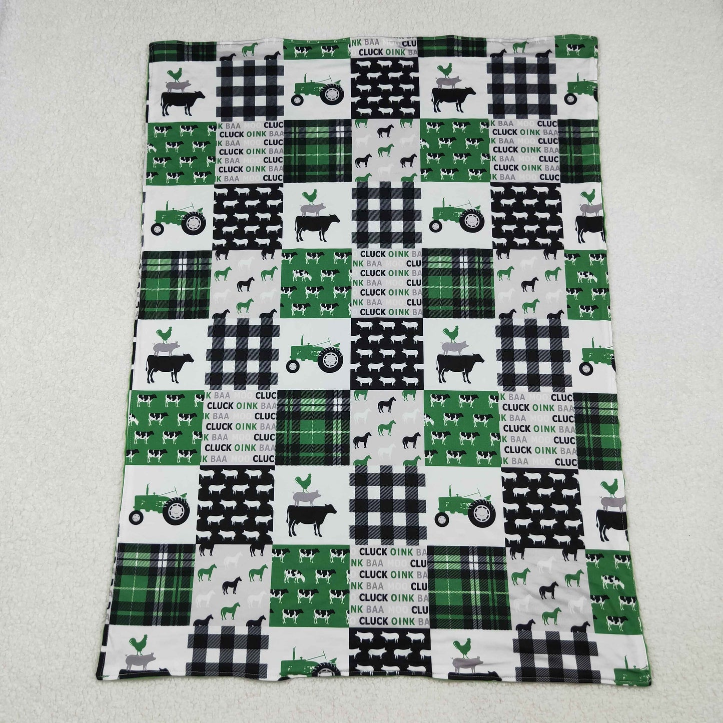 BL0056 Farm Tractors Cow Green Baby Blanket