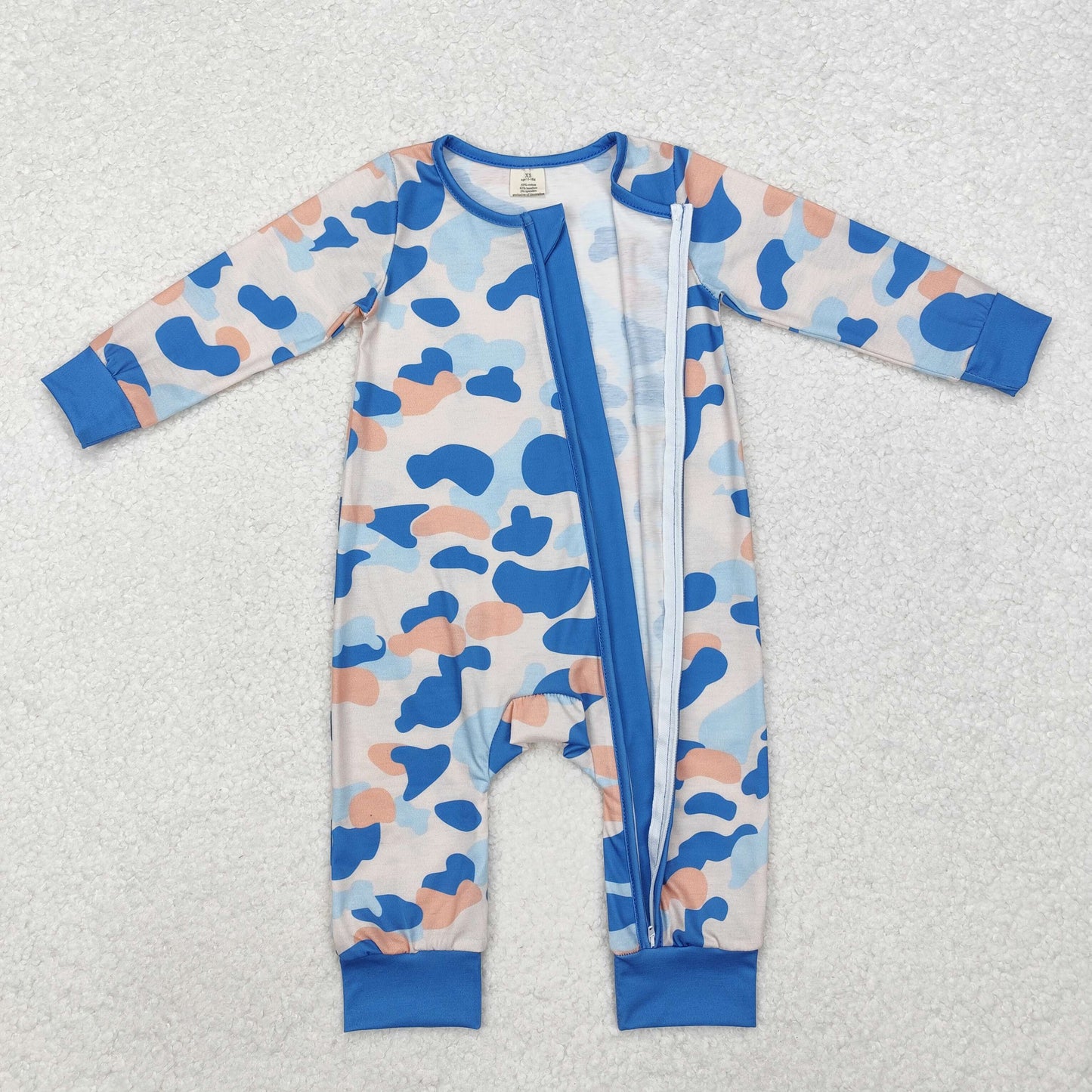 bamboo LR1574 blue camo long sleeve zipper boys romper