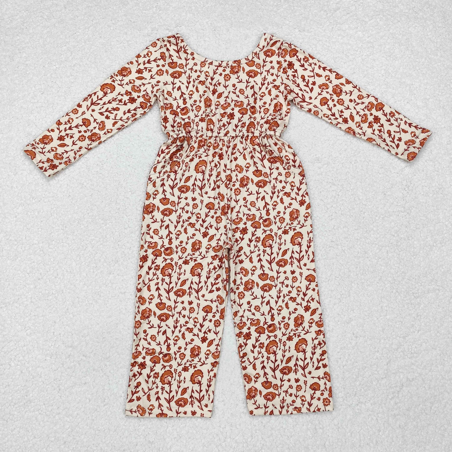 LR1839 orange flowers long sleeve girls floral jumpsuits