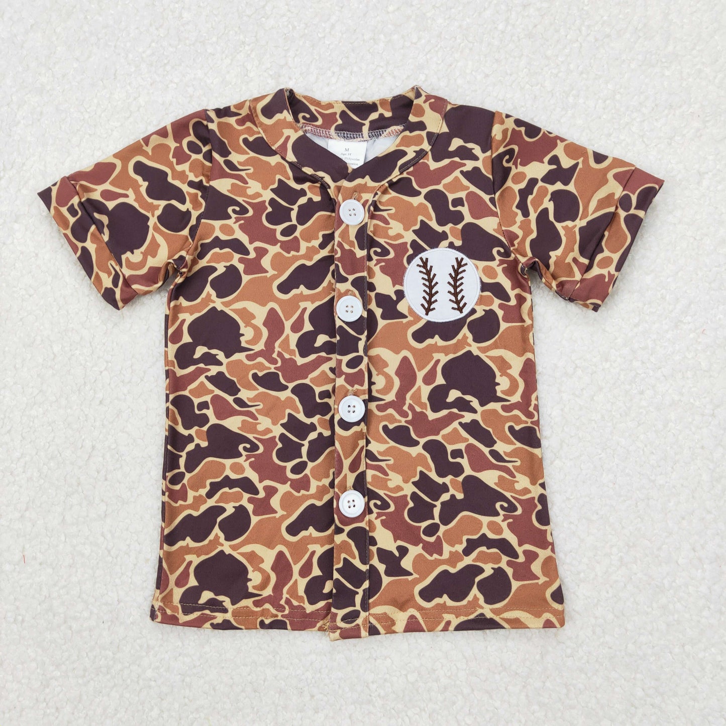 embroidery BT1102 baseball hunting camo old school camo brown camo short sleeve boys top