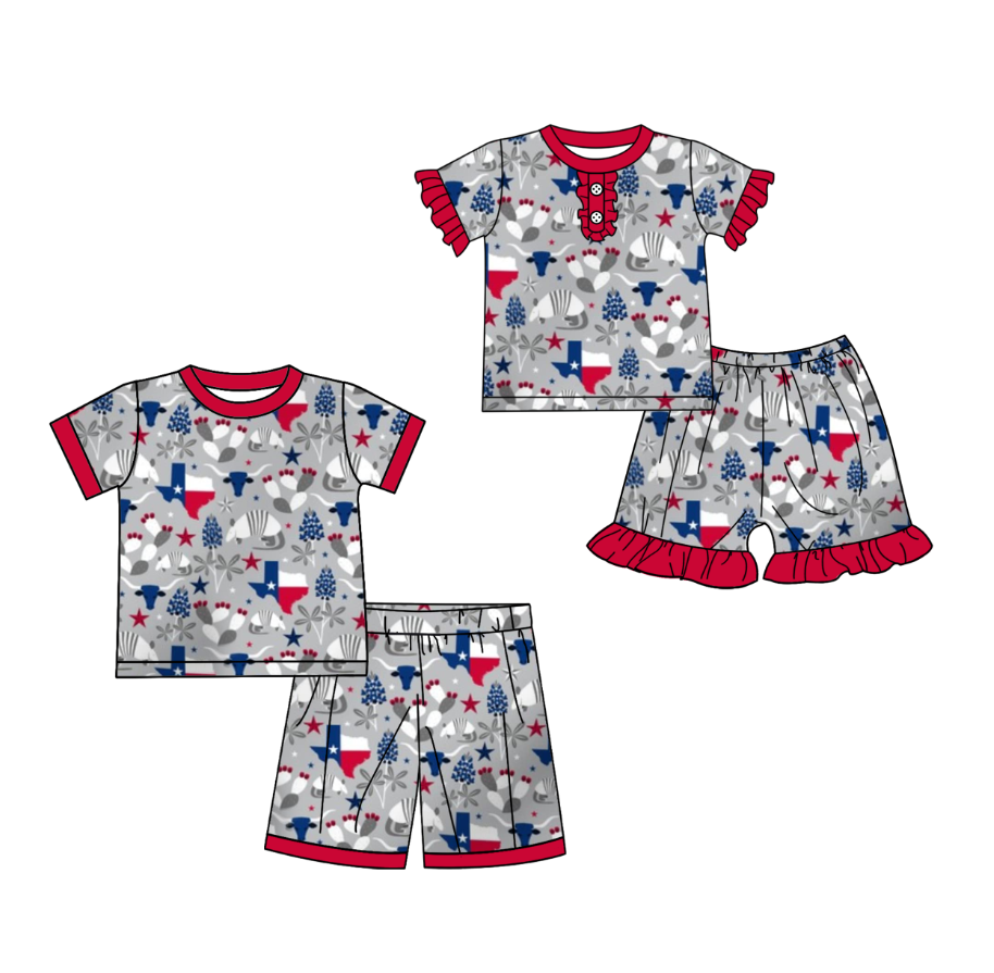 custom moq 3 football team texas July 4th set sibling clothes