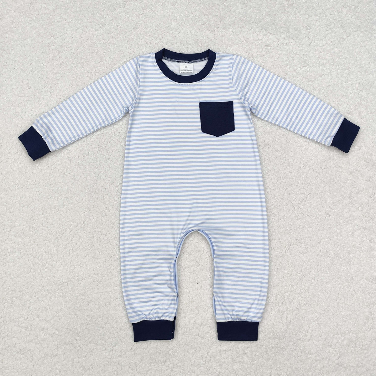 LR1805 blue striped pocket long sleeve boys romper