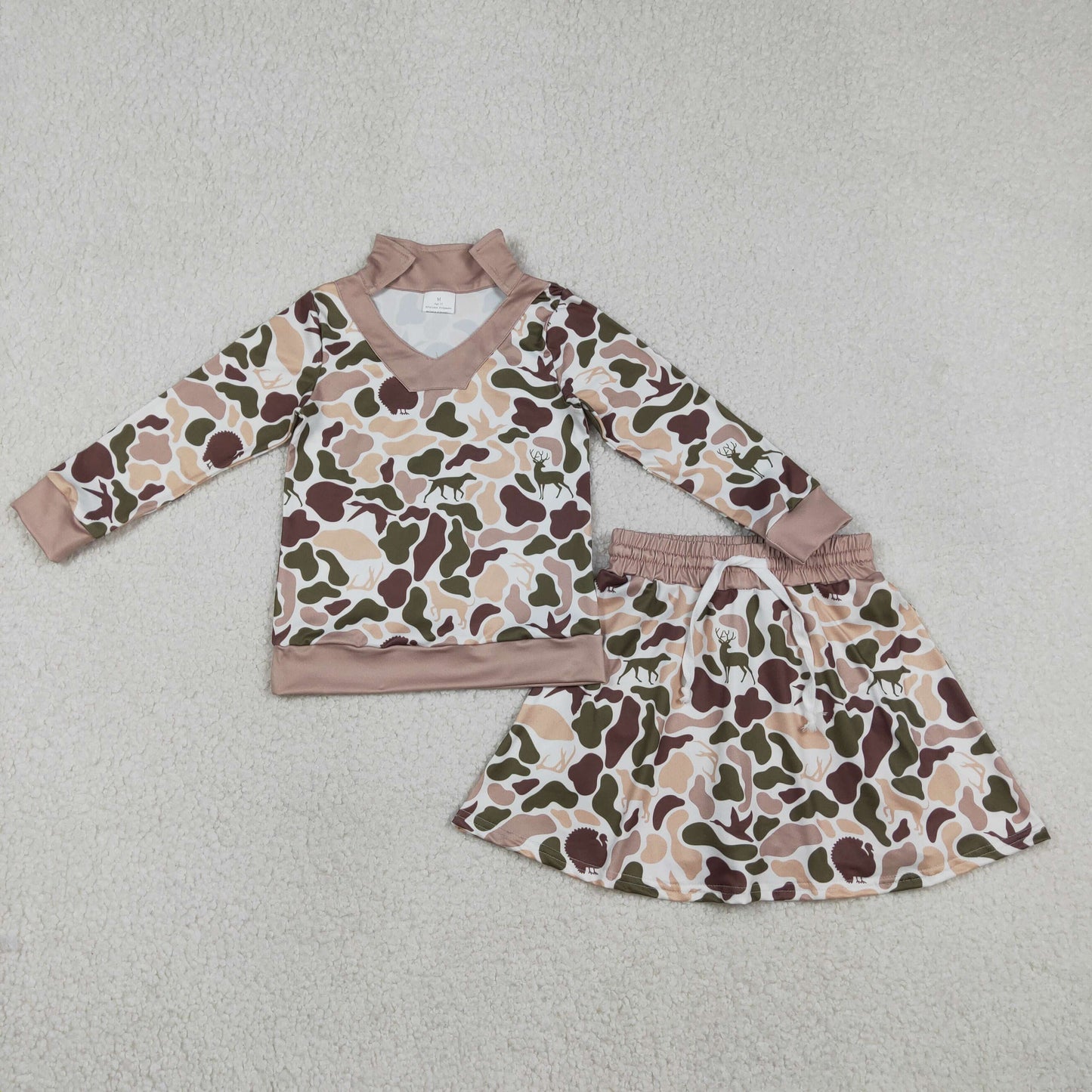 GLD1480 Hunting Camo Long Sleeve Skorts Skirts Girls Set