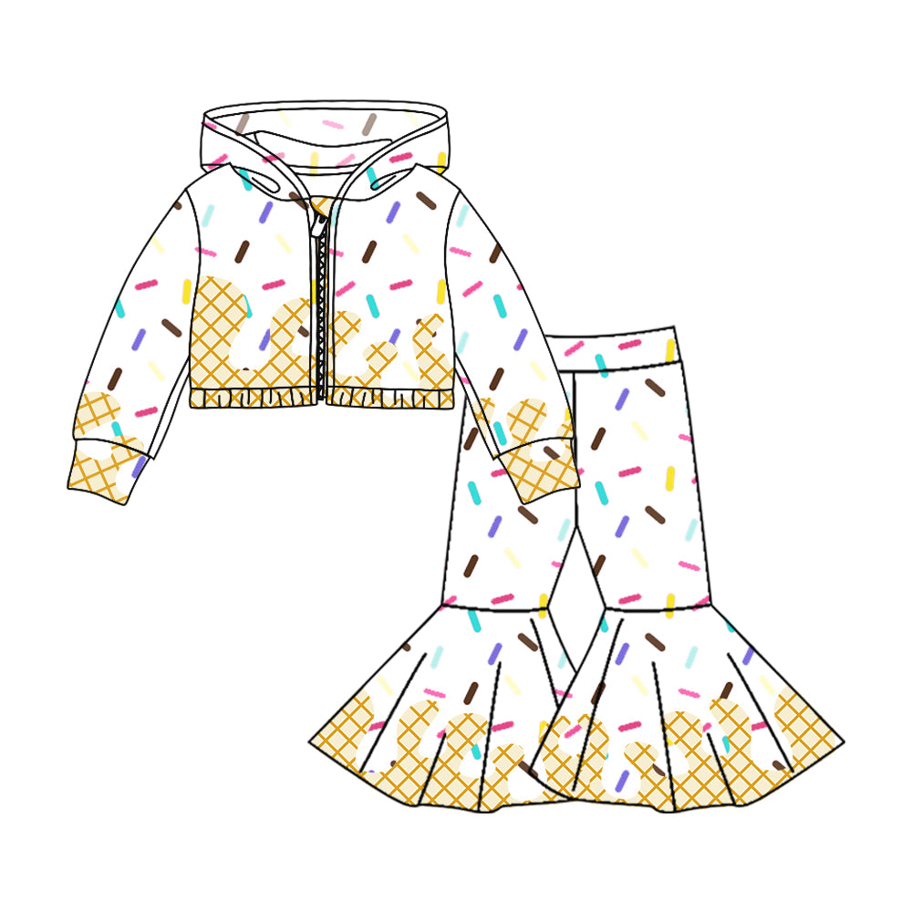 custom moq 3 white ice hoodie long sleeve coat pants girls set