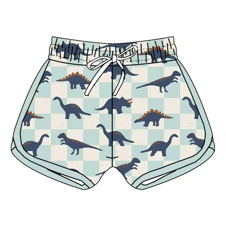 custom style dinosaur blue checkered girls shorts