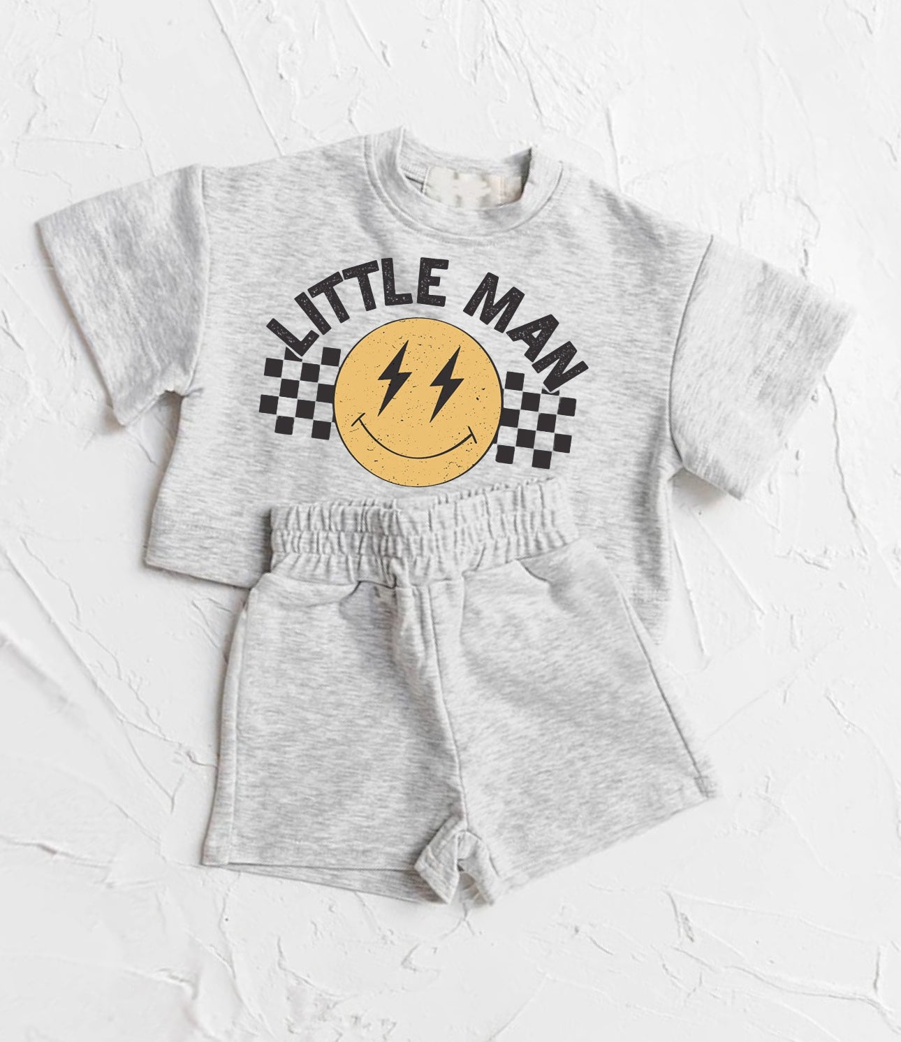 custom moq 3 little man smile grey short sleeve shorts boys set