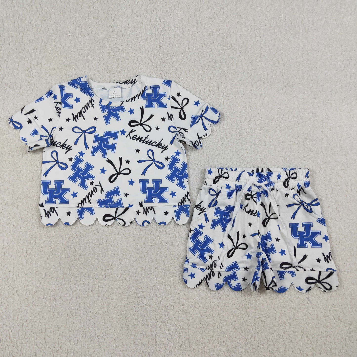 GSSO3255 Scallop Team UK Bows Short Sleeve Shorts Girls Set