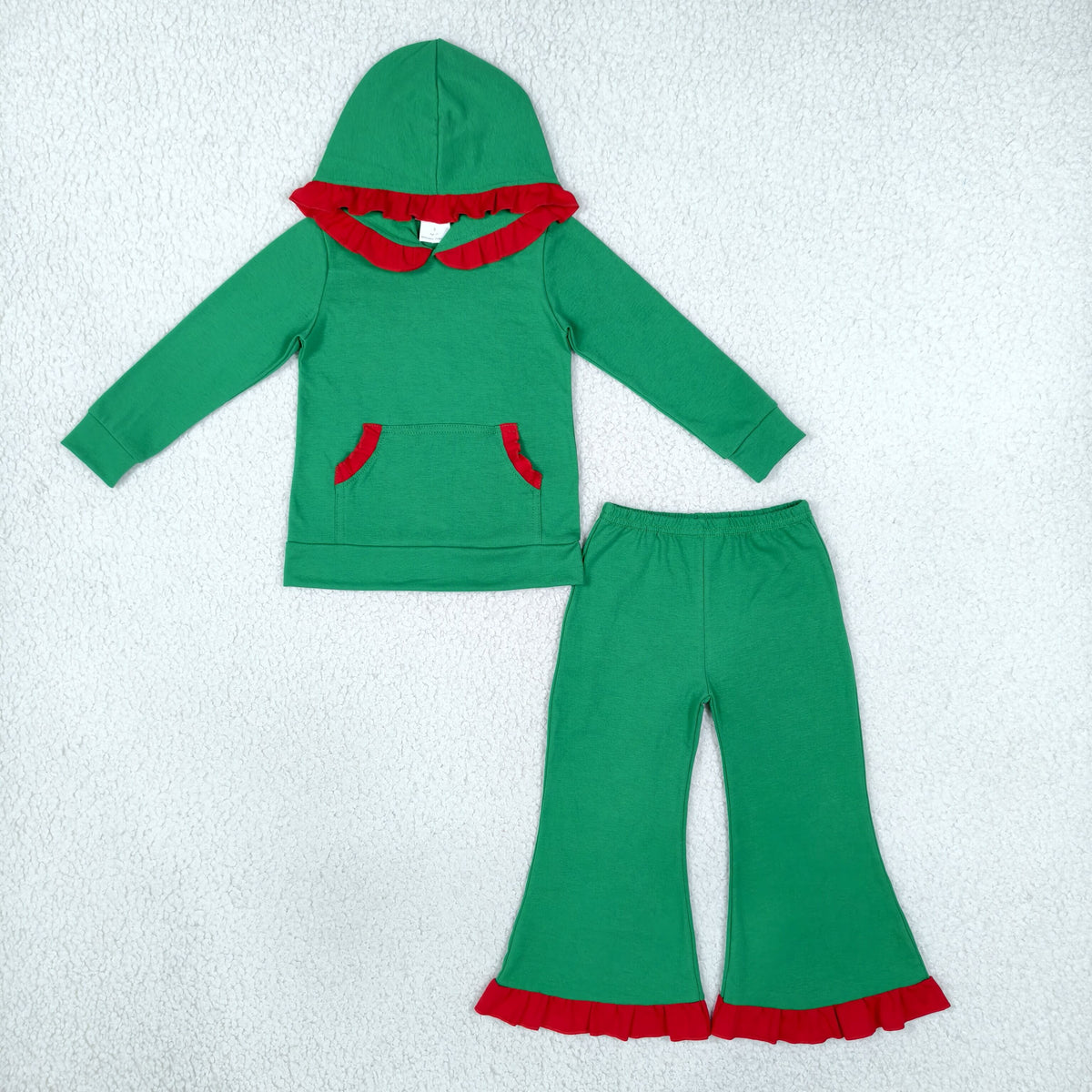 GLP3752 Christmas Green Hoodie Zipper Long Sleeve Pants Girls Set