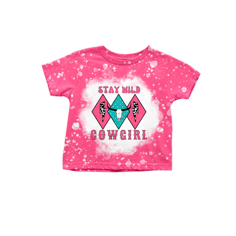 preorder GT0398 Stay wild cowgirl hot pink short sleeve girls top
