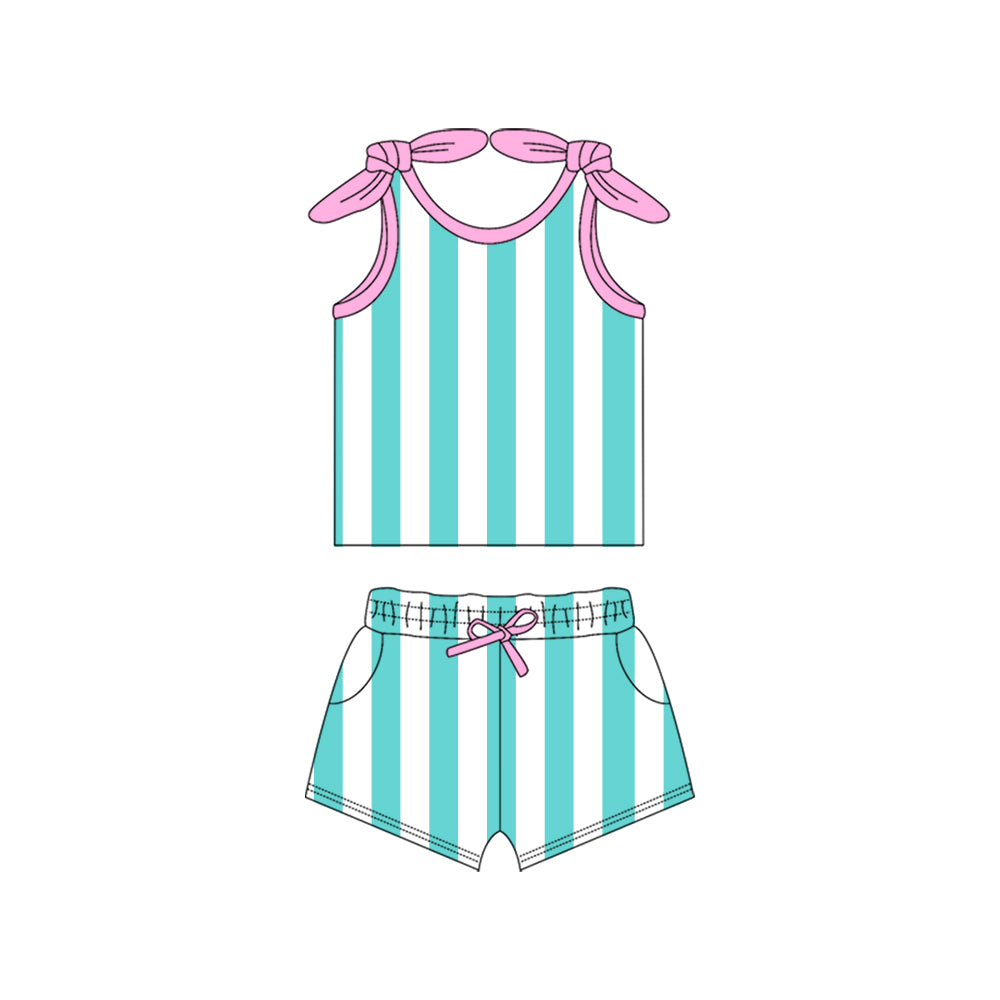 custom blue striped girls summer set