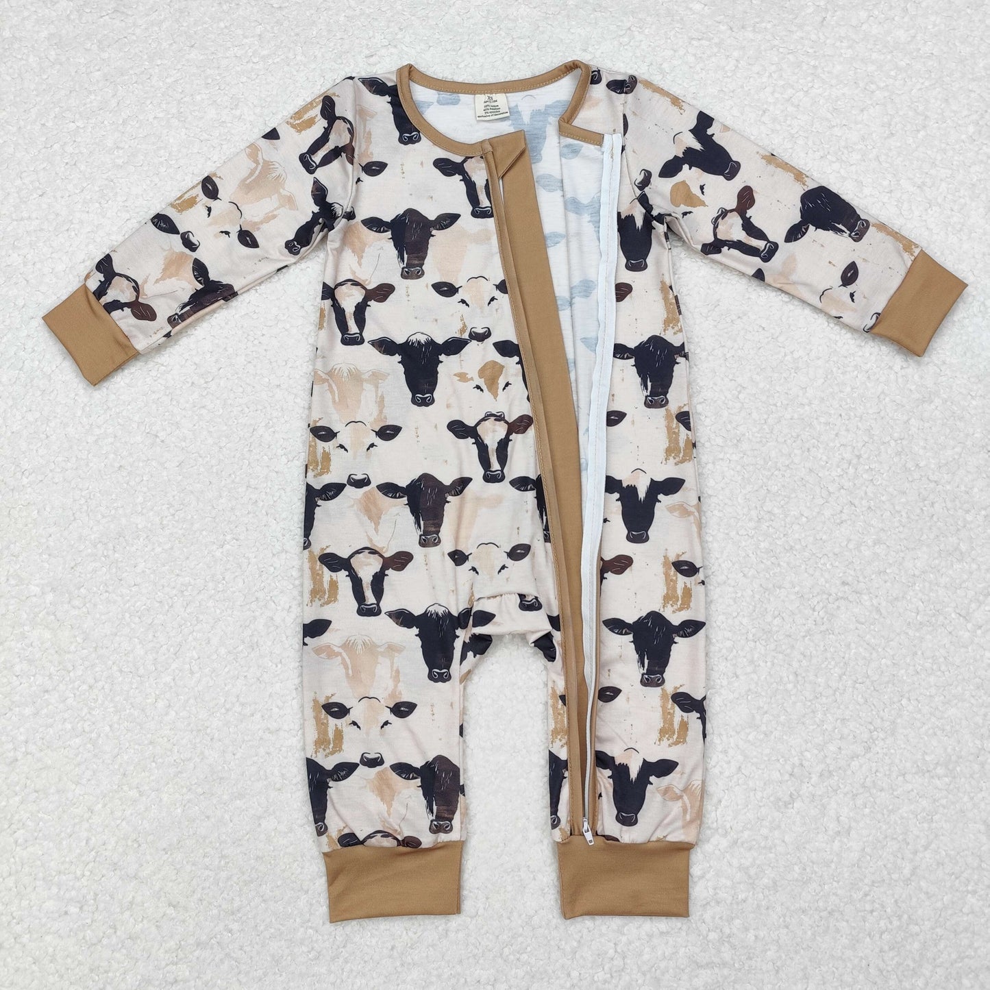 LR1799 Farm cow khaki long sleeve zipper boys romper