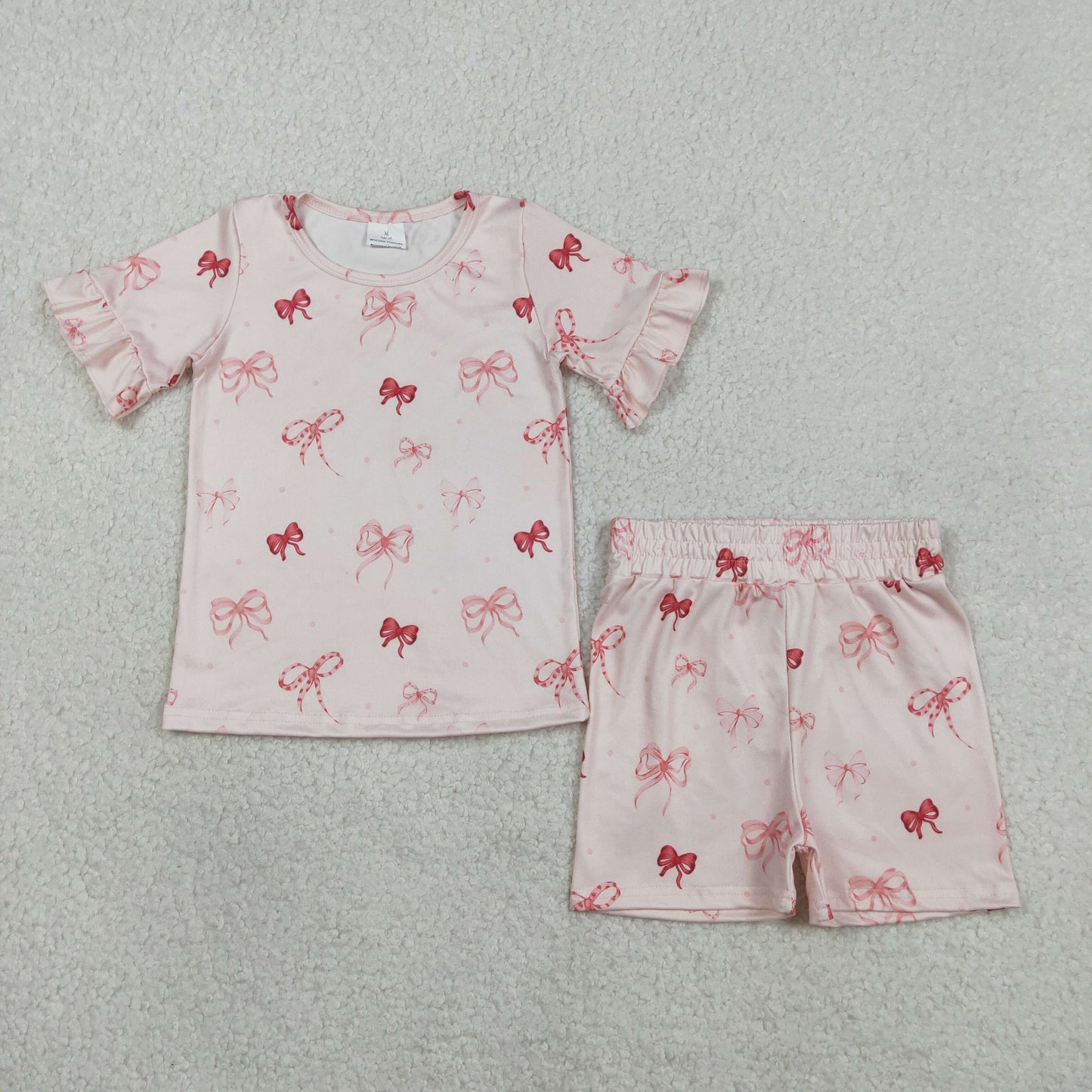 GSSO2996 Pink Bows Short Sleeve Shorts Girls Set