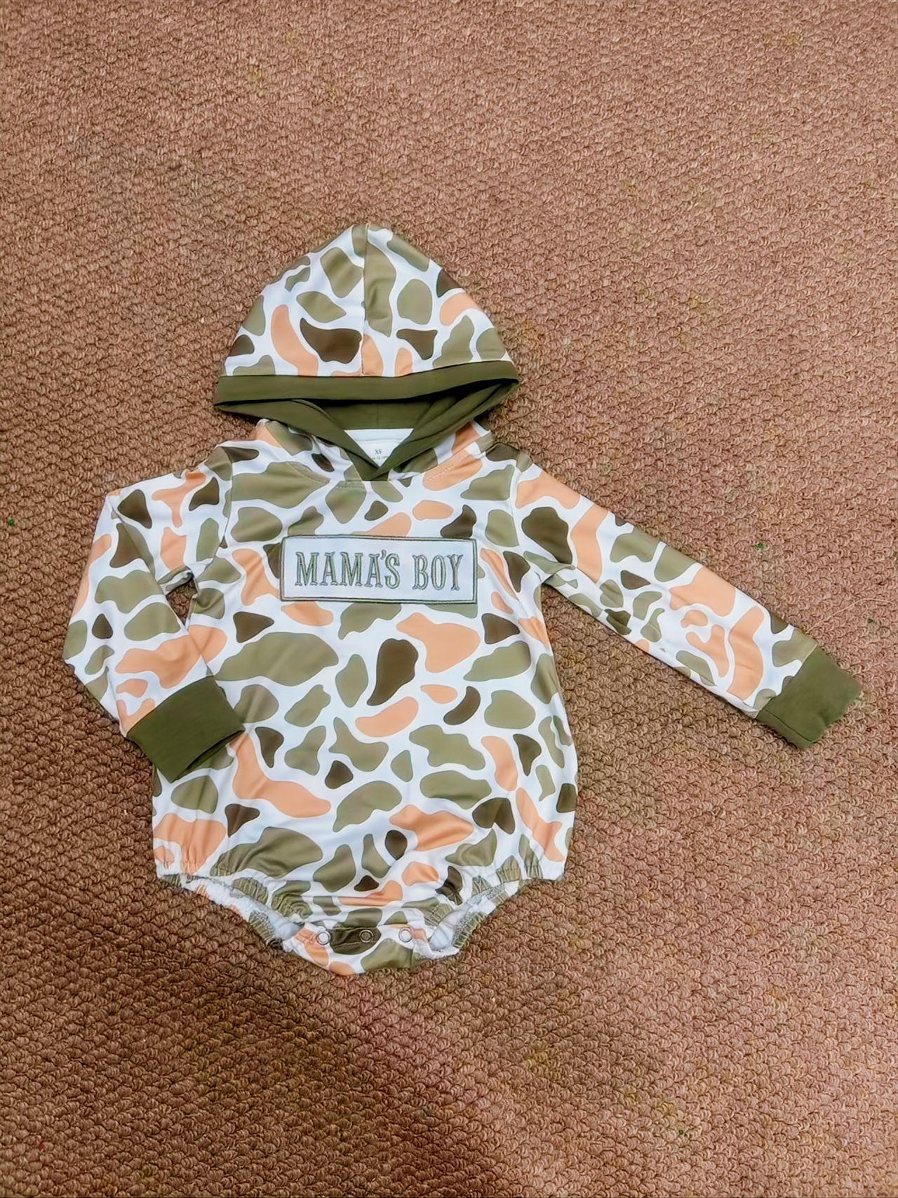 Embroidery Mama's Boy Camo Hoodie Boys Rompers Sibling Clothes RTS