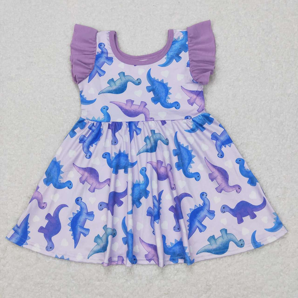 GSD0493 Dinosaur purple flutter sleeve girls dress