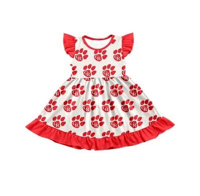custom style CR red green flutter sleeve girls bows dress