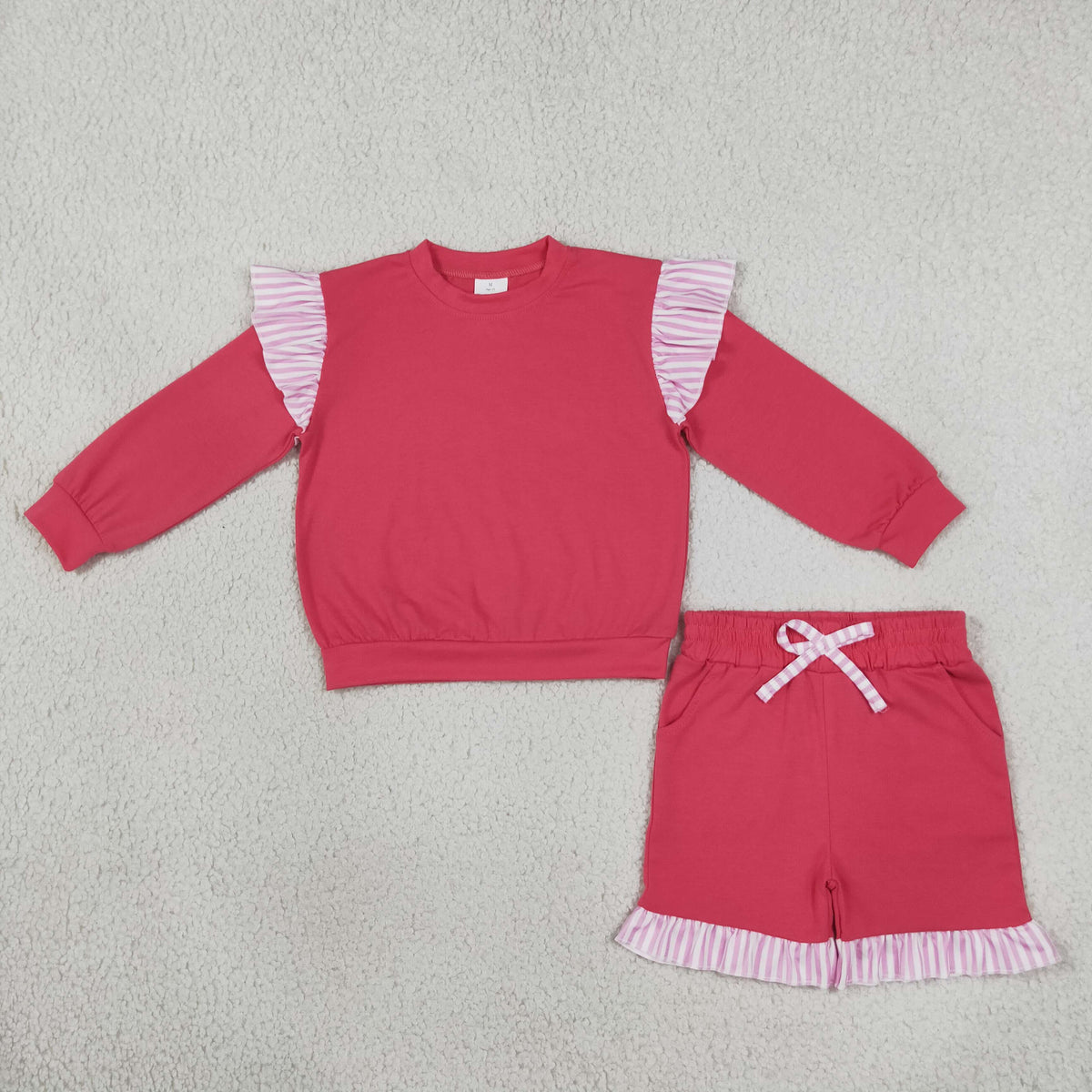 GLS0221 Hot Pink Long Sleeve Shorts Girls Set