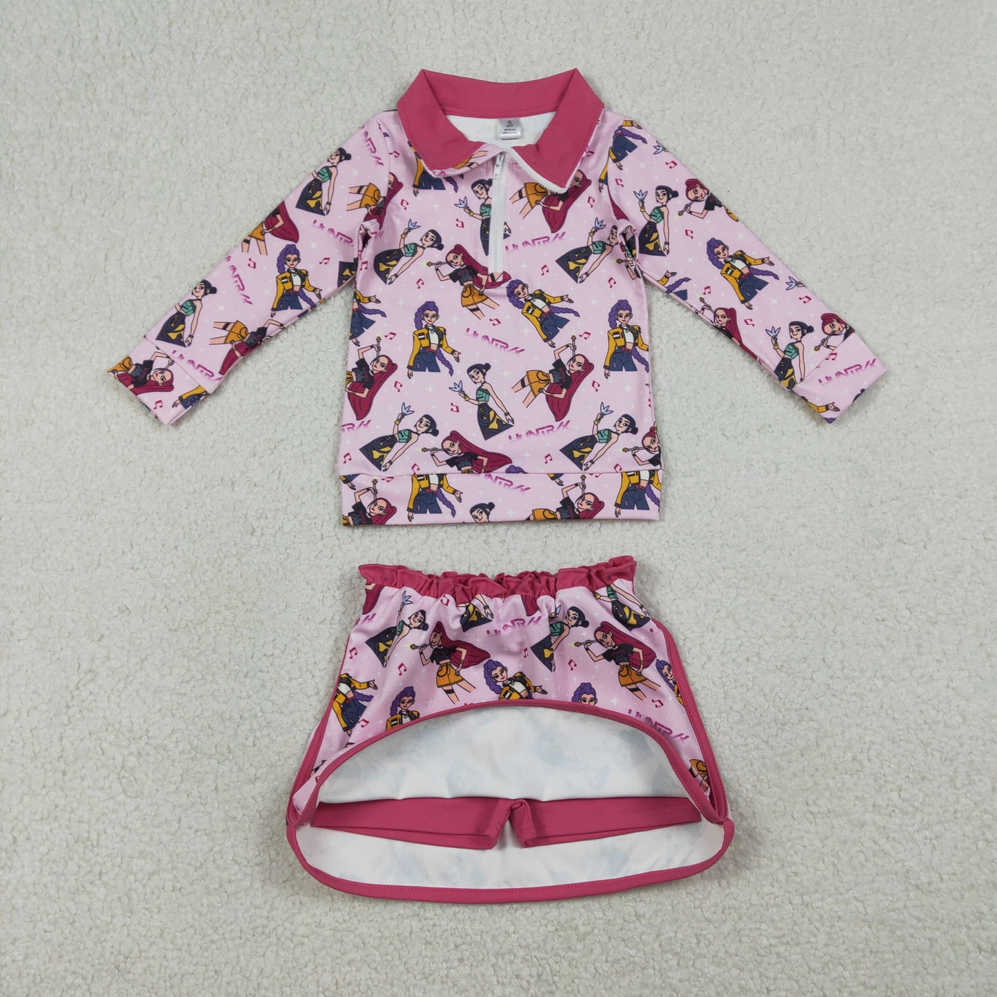 Yoga GLD1500 K Hunter Pink Zipper Long Sleeve Skorts Skirts Girls Set