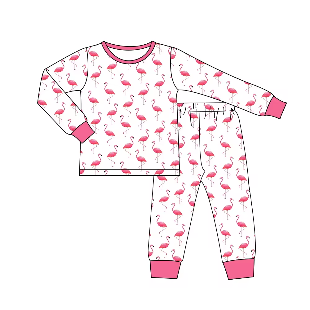 custom hot pink flamingo long sleeve pants girls pajamas