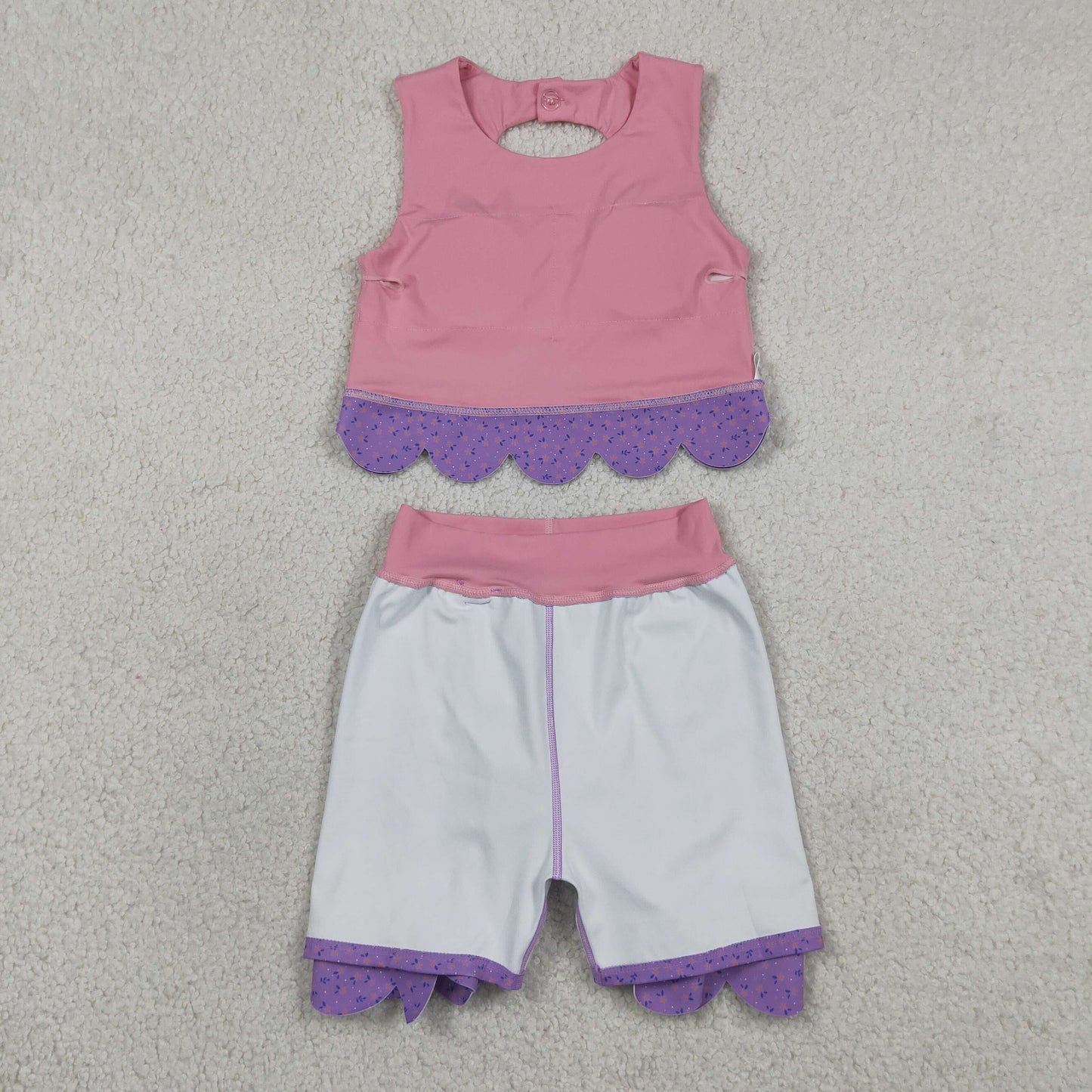 GSD3319 Yoga Solid Color Green Sleeveless Bows Skorts Girls Set