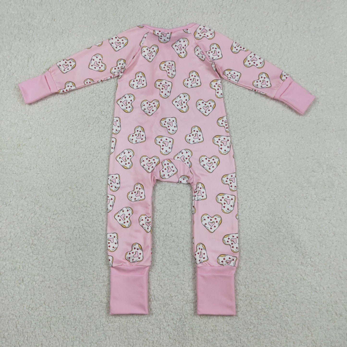 LR2960 Valentine's Day Heart Pink Zipper Long Sleeve Girls Romper