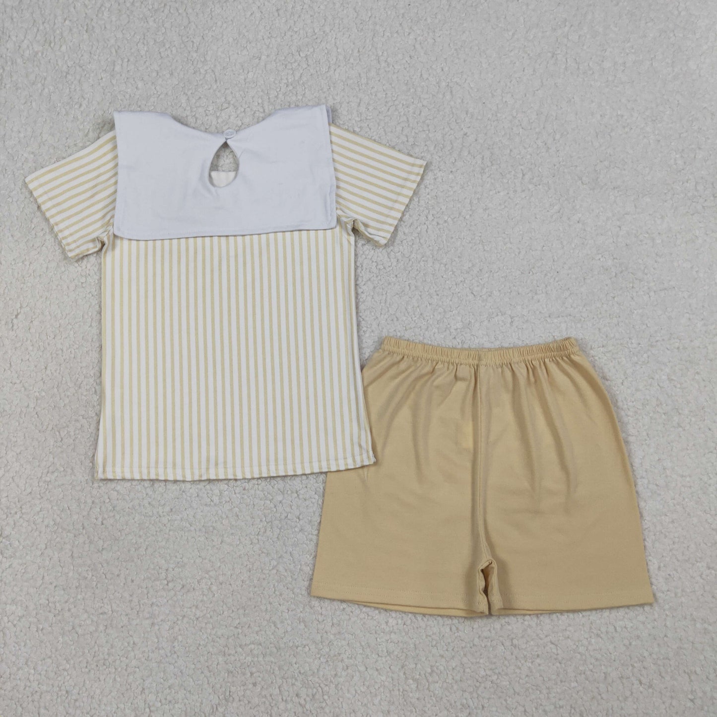 Embroidery BSSO1777 Easter Cross Sheep Short Sleeve Yellow Shorts Boys Set