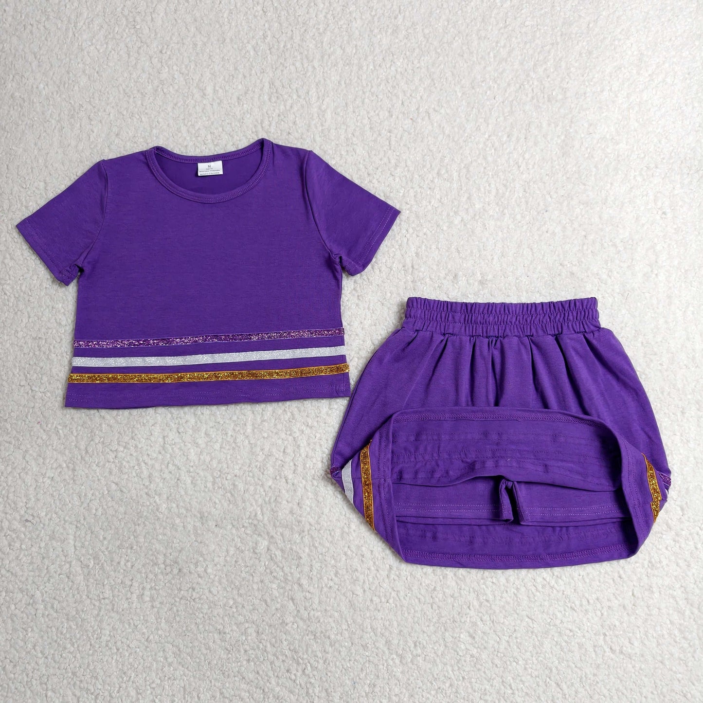 GSD3944 Solid Color Purple Short Sleeve Skorts Girls Set