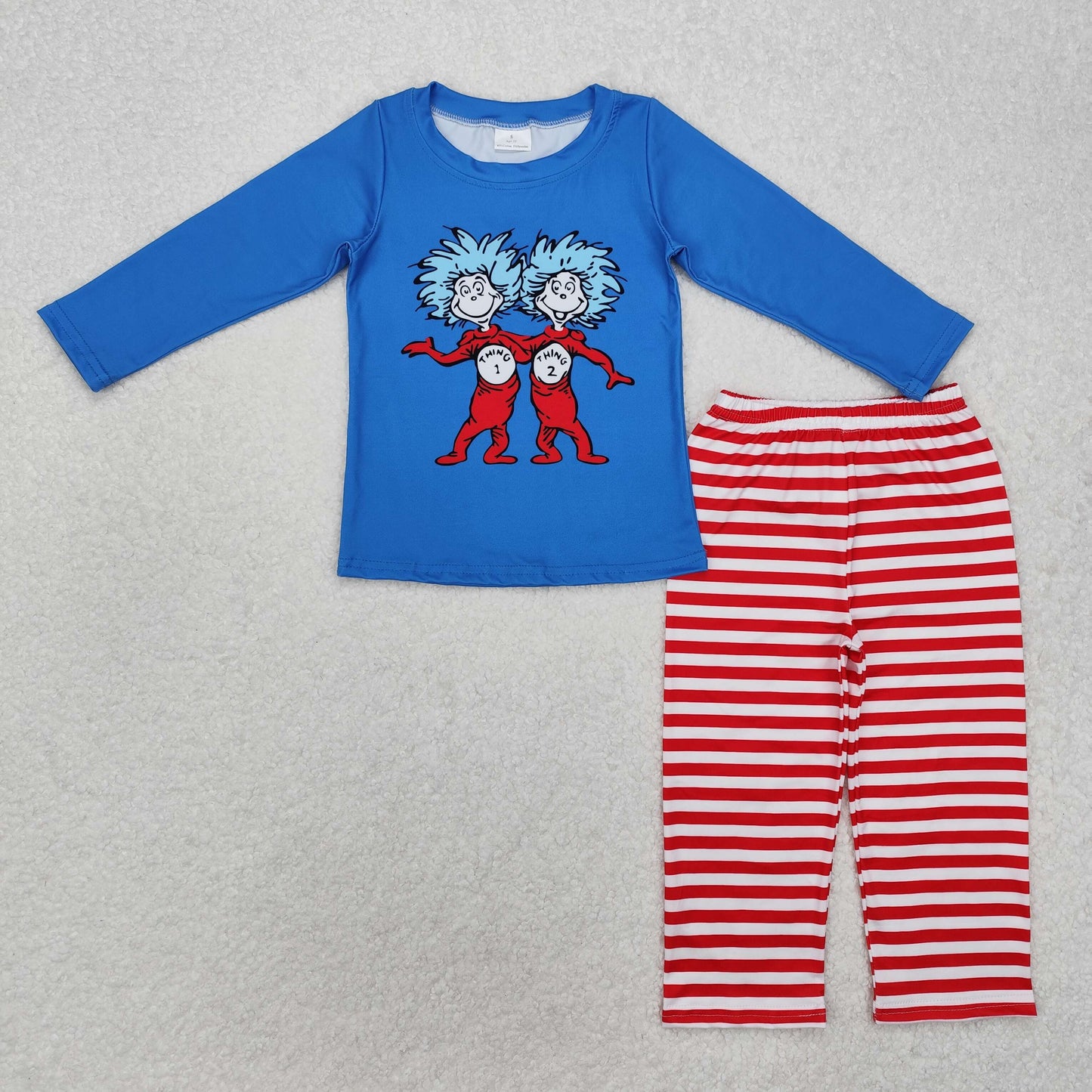 BLP1027 Cartoon Dr Blue Long Sleeve Red Striped Pants Boys Set