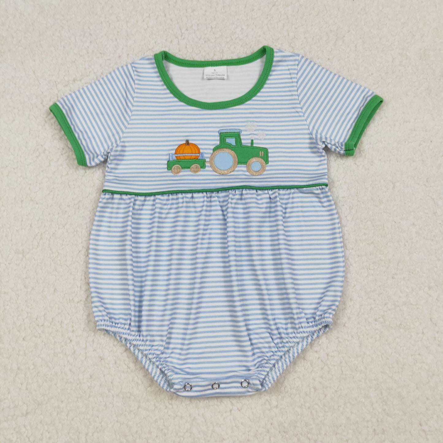 embroidery SR3201 Autumn pumpkin truck blue striped short sleeve boys romper