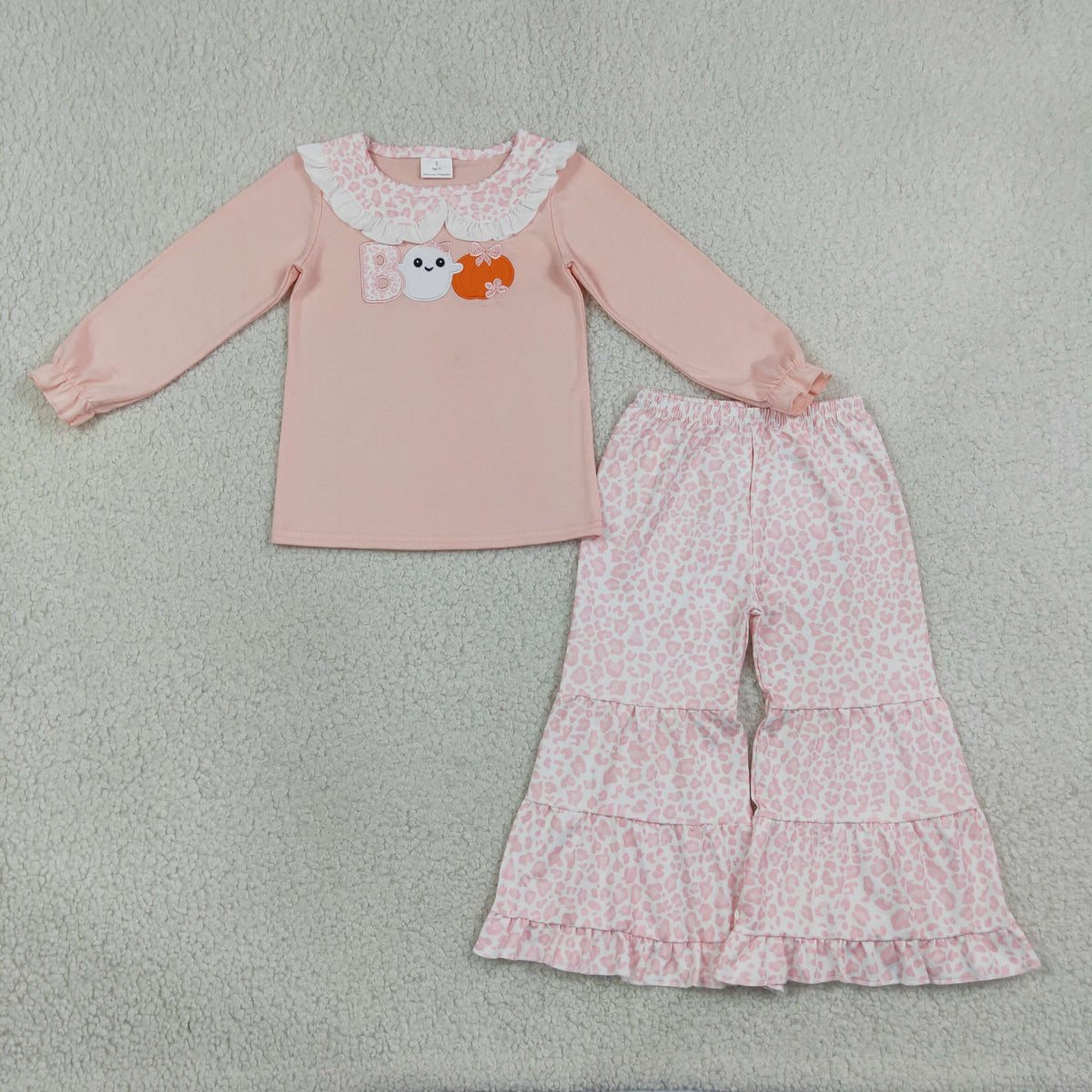 Embroidery GLP3630 Halloween Spooky Pink Long Sleeve Pants Girls Set