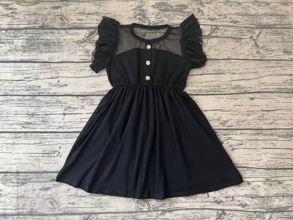 preorder GSD0429 Wed Black Lace Flutter Sleeves Girls Summer Dress