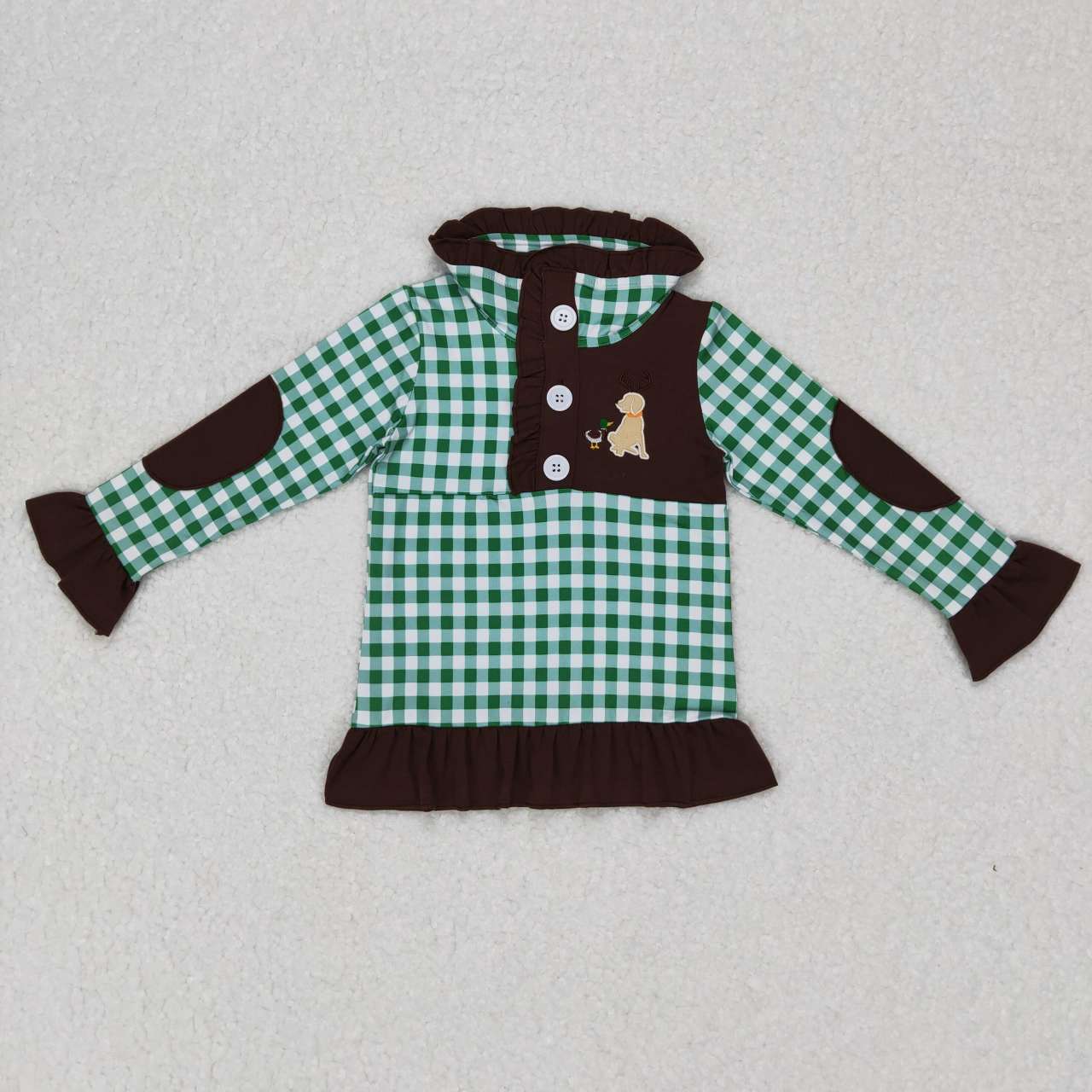 GT0284 Hunt duck dog deer green striped long sleeve girls top