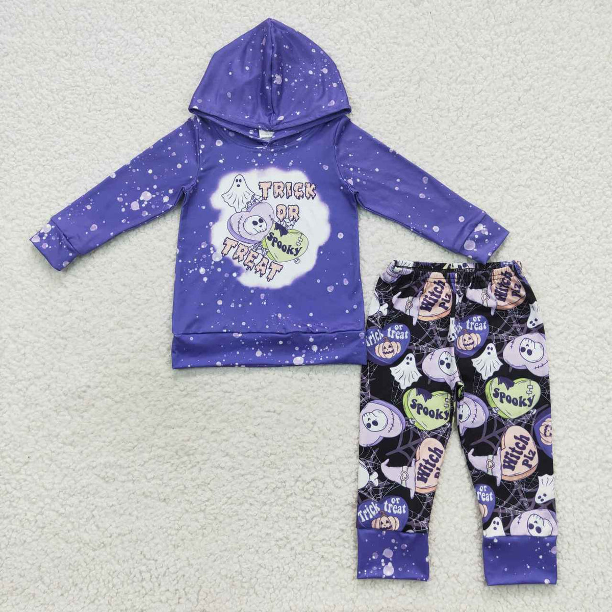 BLP0211 Halloween Trick Or Treat Spooky Long Sleeves Purple Pants Hoodie Boys Clothes