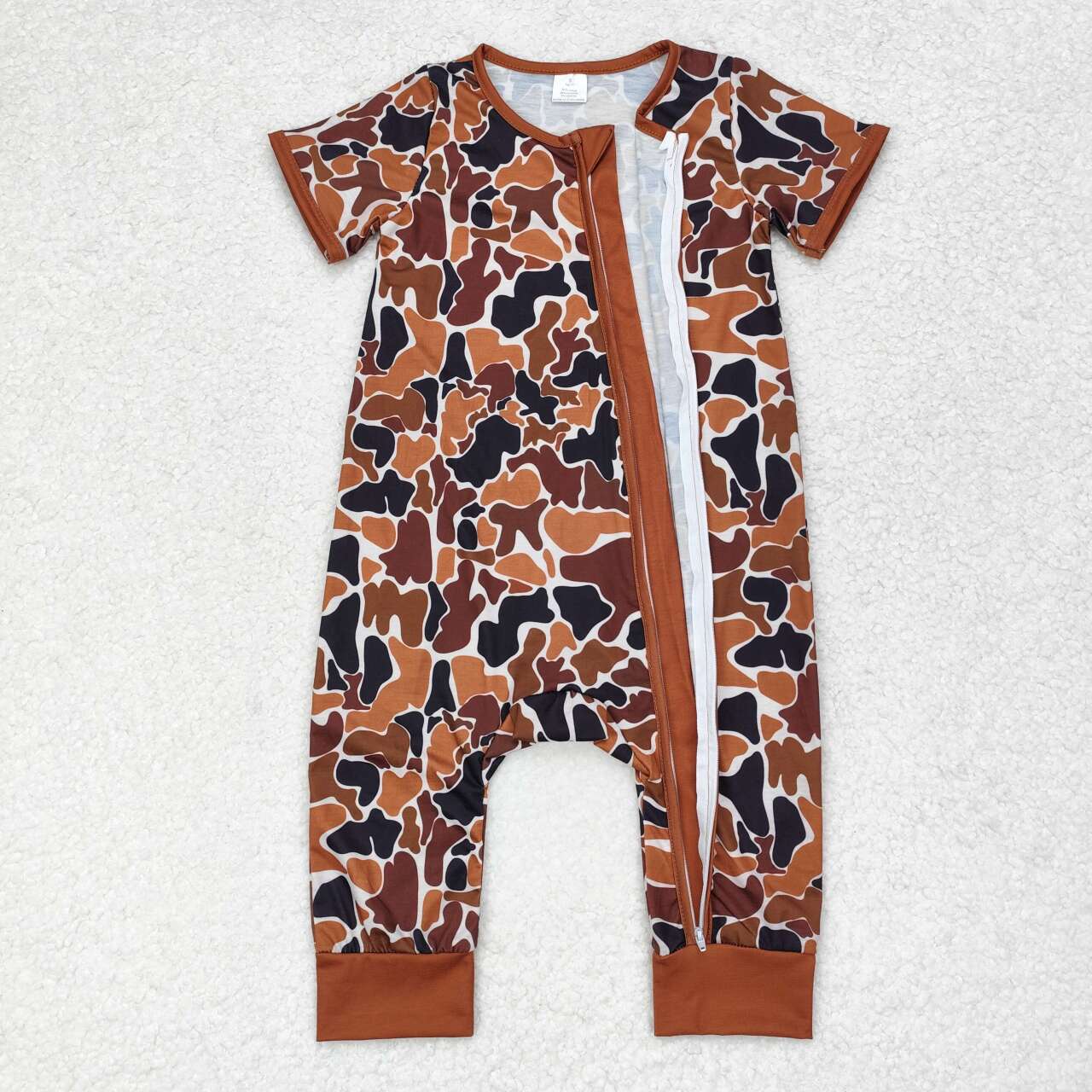 SR1895 bamboo brown camo short sleeve zipper boys romper