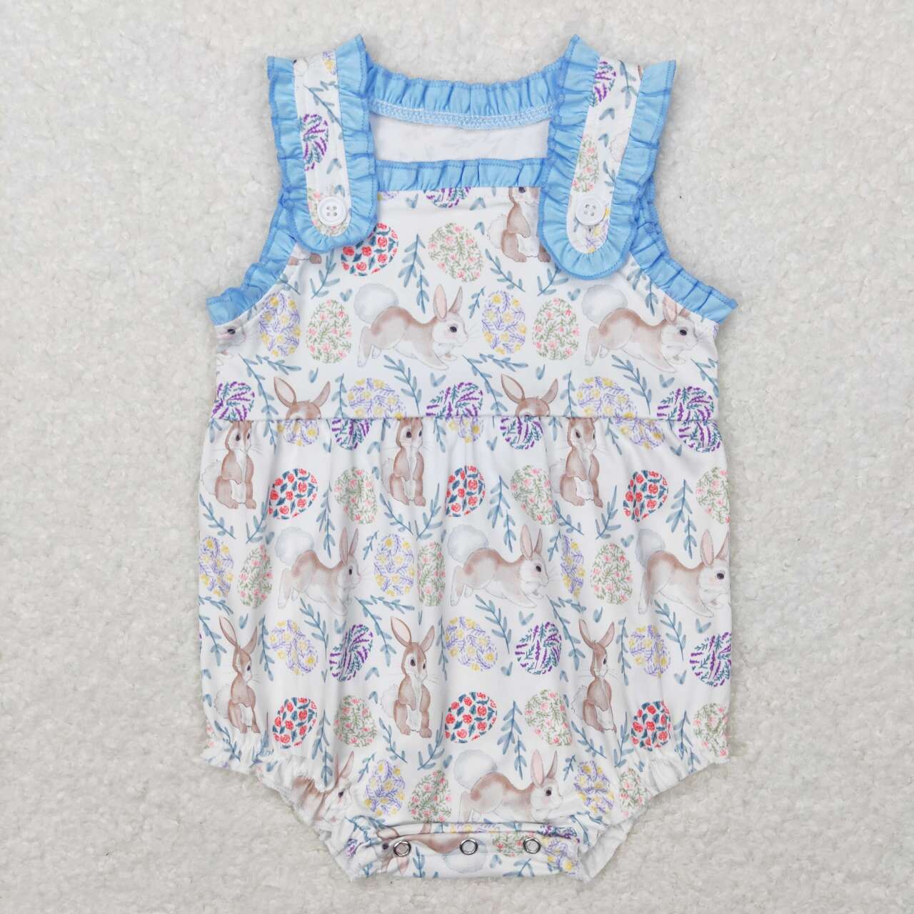SR0507 Easter rabbit flowers blue sleeveless girls romper