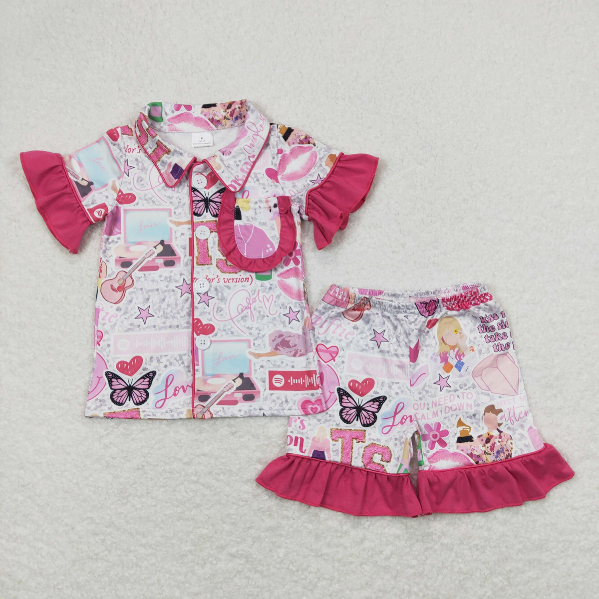 preorder GSSO0737 1989 Country singer hot pink short sleeve shorts girls pajamas