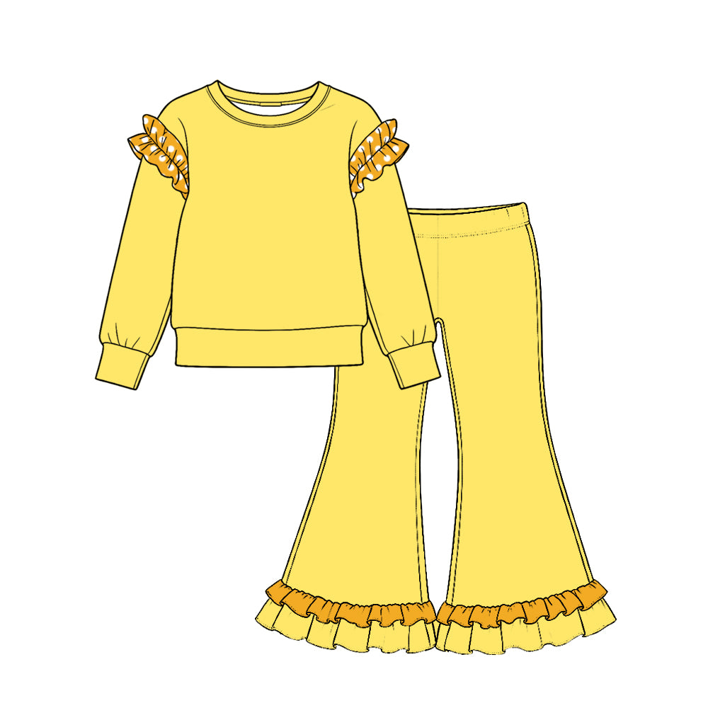 preorder GLP4040 Cotton Ruffles Yellow Long Sleeve Yellow Pants Girls Set