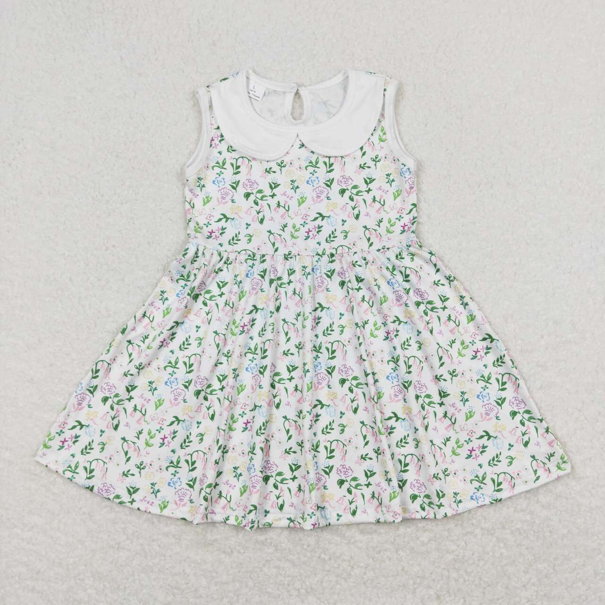 GSD0885 Colorful flowers pink green sleeveless girls dress