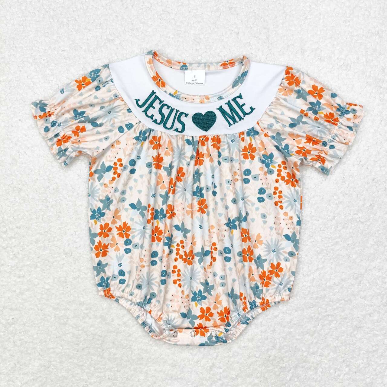 embroidery SR1941 Jesus love me colorful flowers short sleeve girls romper