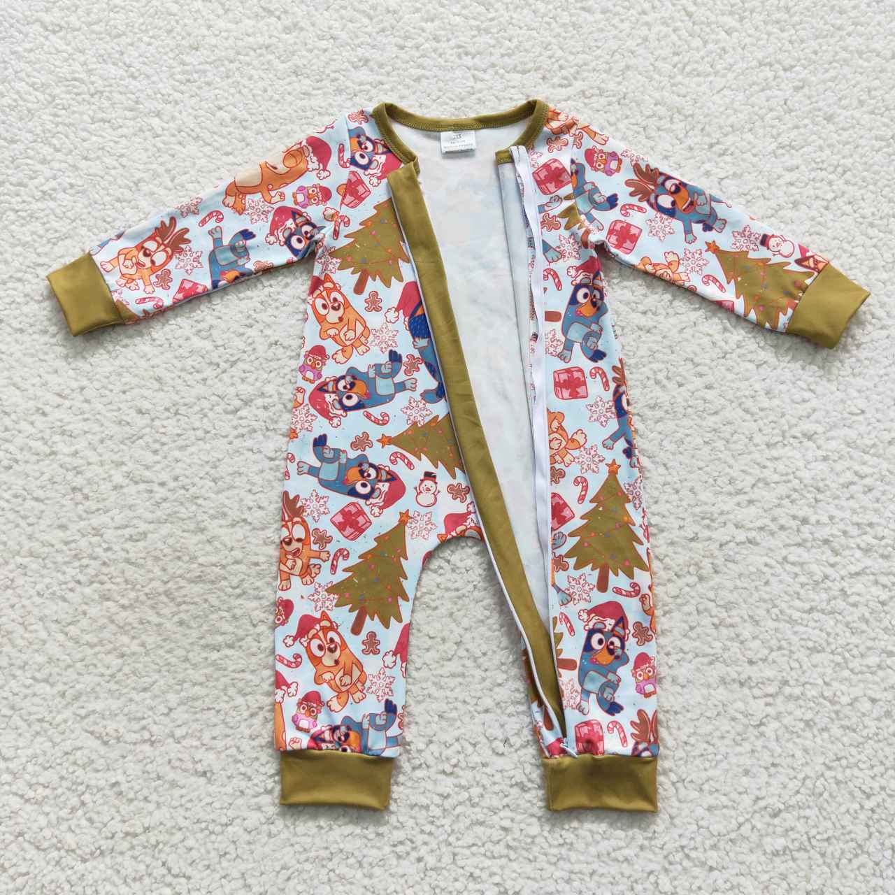 LR0513 Christmas cartoon dog green long sleeve boys romper