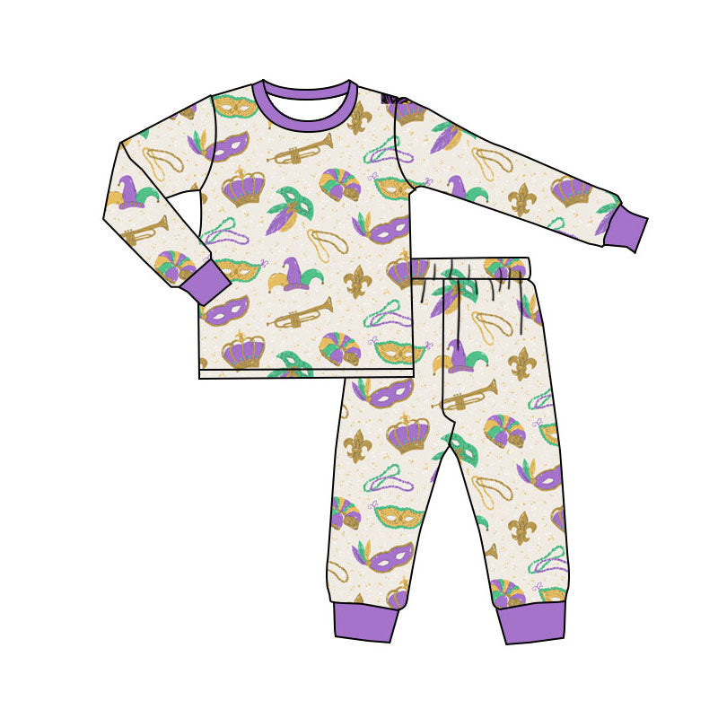 custom moq 5 Mardi Gras mask purple long sleeve girls girls pajamas