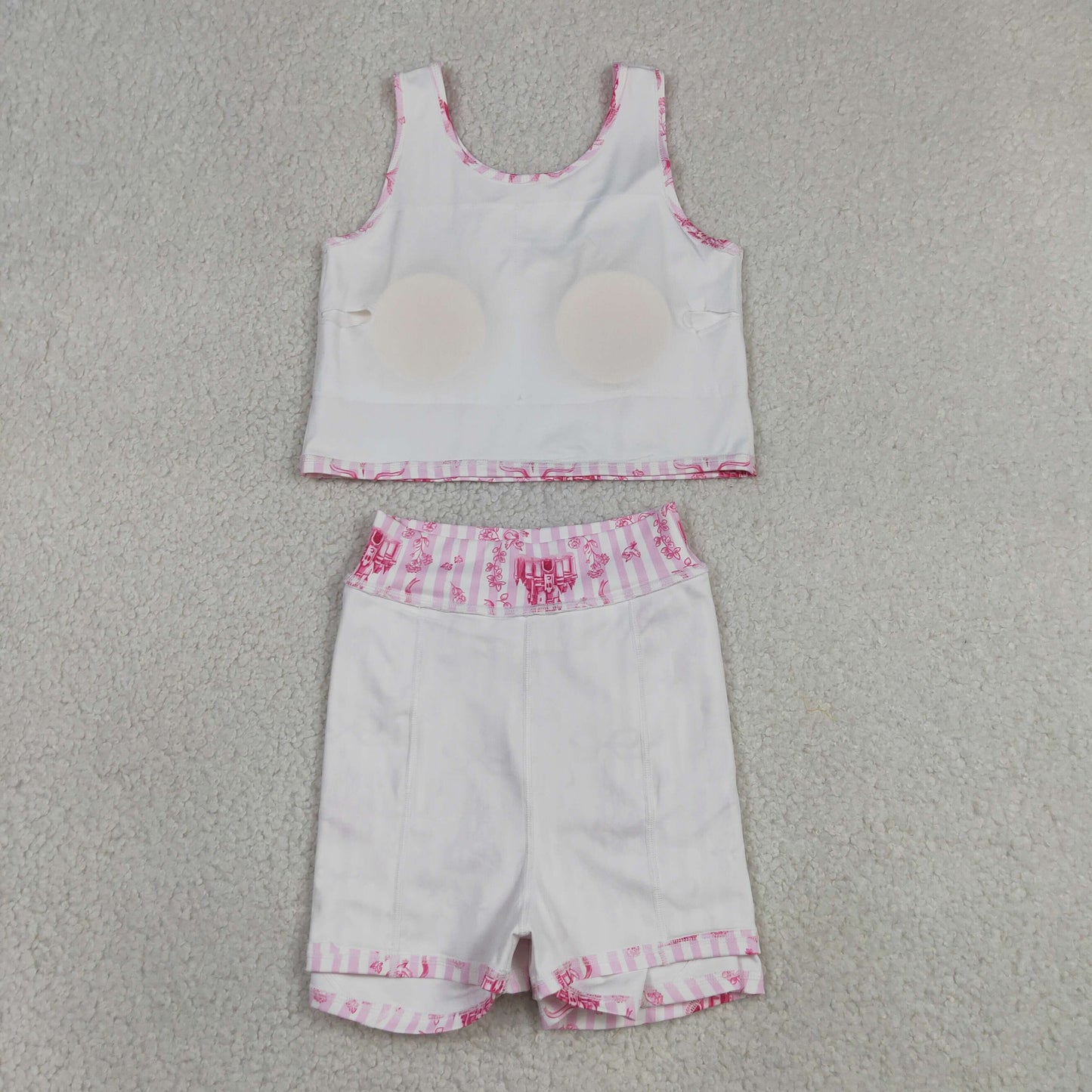 GSD3814 Yoga Pink Castle Bows Sleeveless Skorts Girls Set
